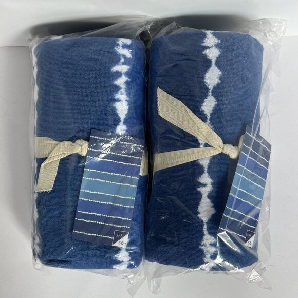 POTTERY BARN TEEN Set of 2 Tie Dye Stripe Beach Towels BLUE/NAVY NEW NWT PB TEEN - Picture 10 of 13